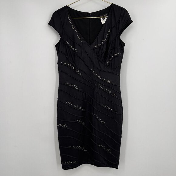 Tadashi Shoji Beaded Bandage Bodycon Cocktail V-neck Midi Dress Women's L - Picture 1 of 12